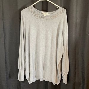 3x ~ Terra & Sky ~ Gray long sleeve ~ silver tone stones at collar